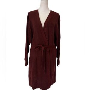 4X Roaman’s Red Shimmer Open Front Belted Cardigan